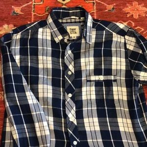 Men’s Plaid Shirt Medium Soft, Blue and White
